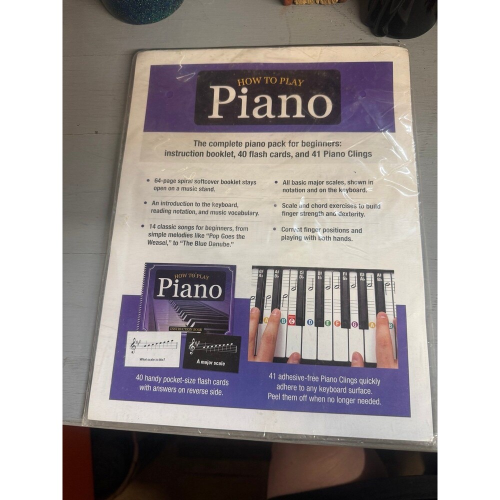 How to Play Piano Beginner Learning Kit Book Flash Cards Piano Clings set